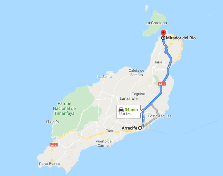 Cómo llegar al Mirador del Río desde Arrecife, mapa